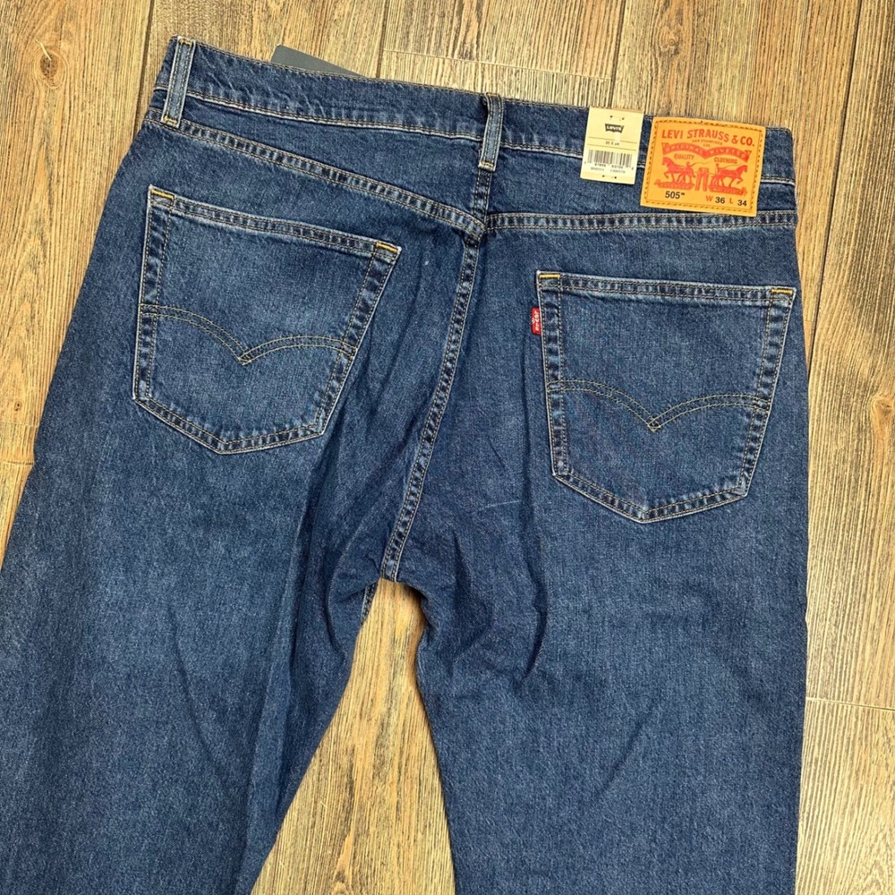 Levis 505 Regular Straight Jeans Men 36x34 Blue Denim Stretch Ease NEW 505-2914